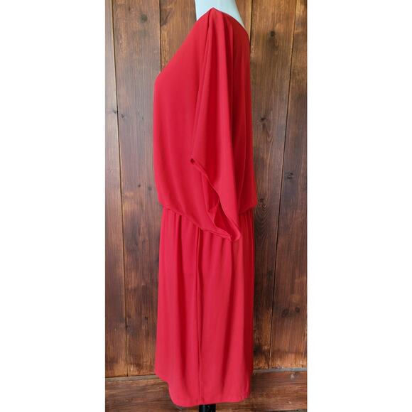 Coldwater Creek Women 14 Red Knee-Length Flutter Sleeve Dress Keyhole Neck Sleek - Picture 7 of 16